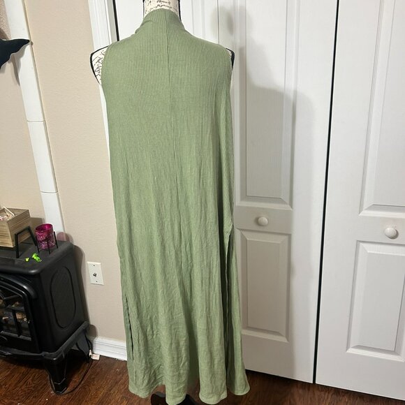 LuLaRoe Joy lightweight ribbed long sweater vest size Medium light olive green - Picture 3 of 5